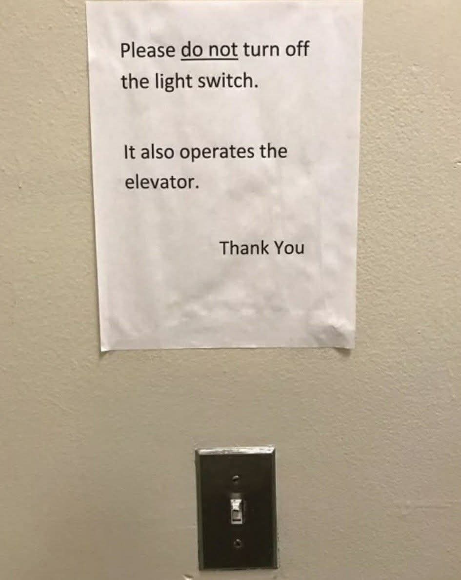 That moment turning off lights deletes the elevator - meme