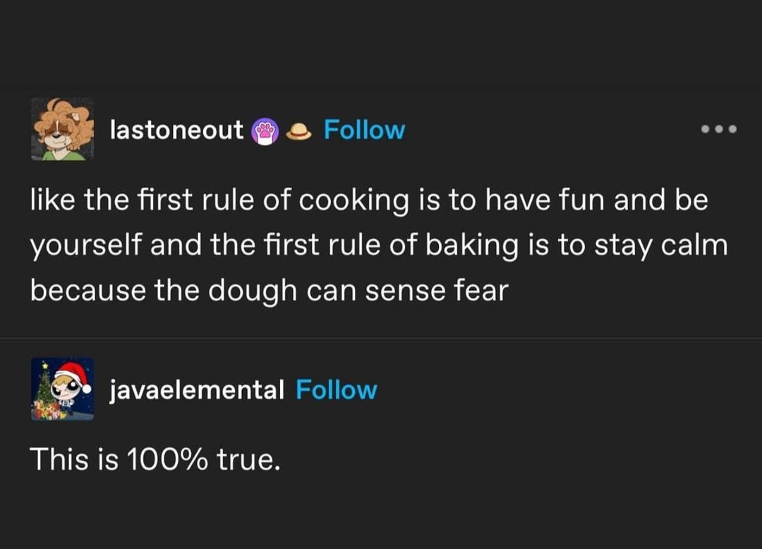 Cooking vs baking lore - meme