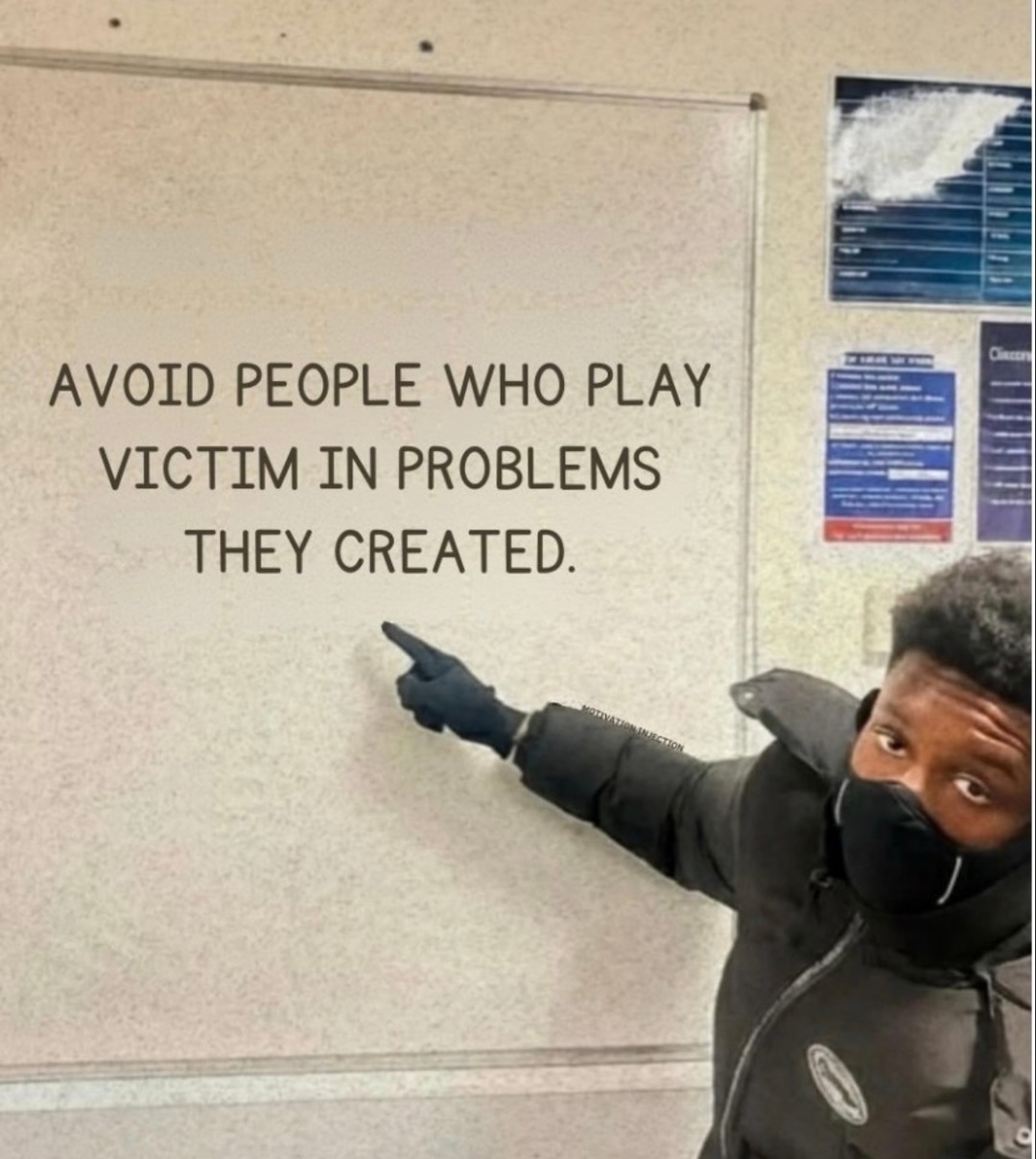 Avoid people who rewrite history to play victim - meme